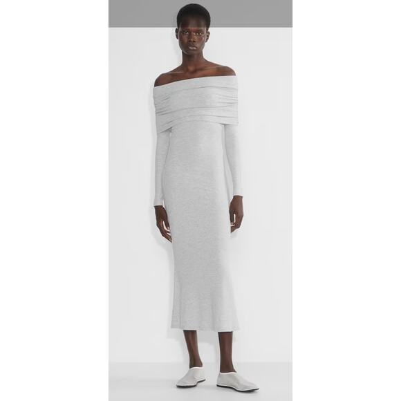 NWT THE GROUP Aritzia Luxe Lounge Meridian Dress Off Shoulder Heather Chrome M - Picture 4 of 11